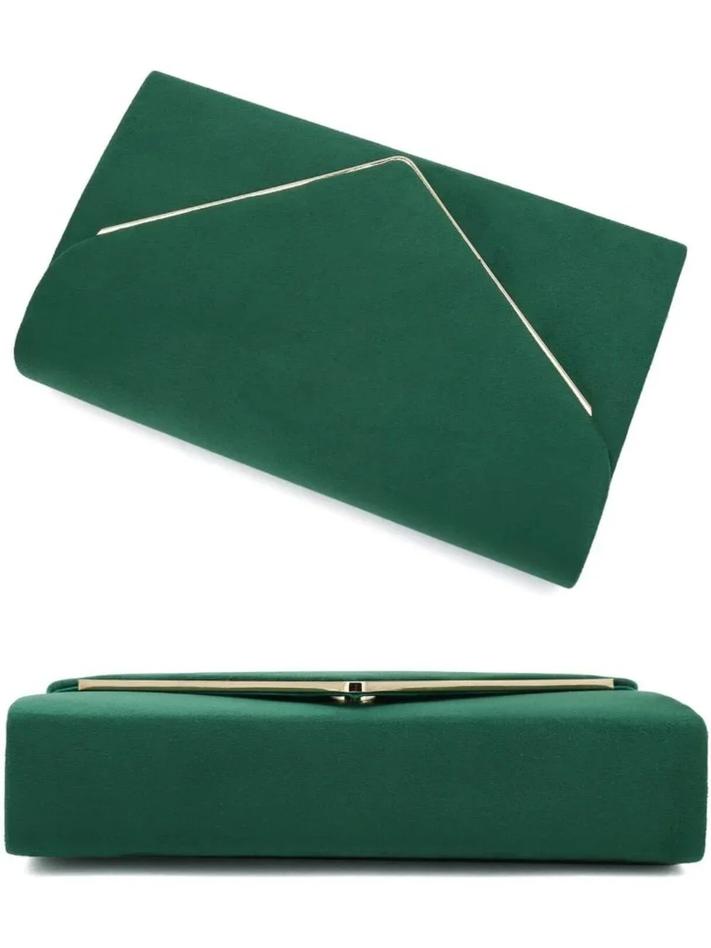 👜 Women's Green Faux Suede Clutch Bag Elegant Metal Binding Evening Purse